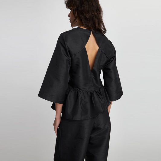 - Crispy Peplum Blouse - Black