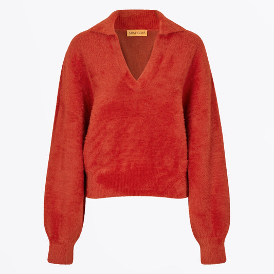 - V-Neckline Collar Jumper - Red Ochre