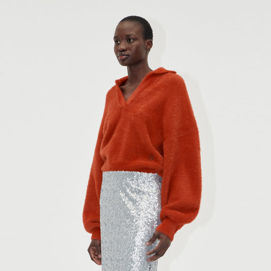 - V-Neckline Collar Jumper - Red Ochre