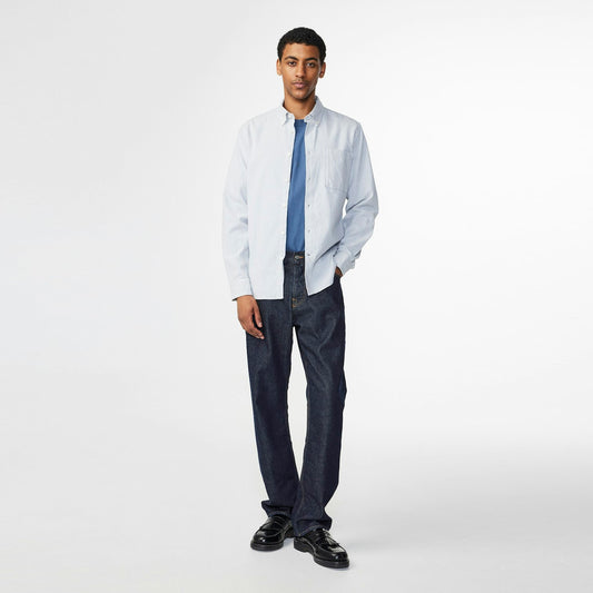 - Arne Brushed Stripe Oxford - Blue Stripe