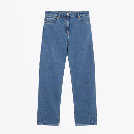 - Barrel Leg Jeans - Washed Mid Blue