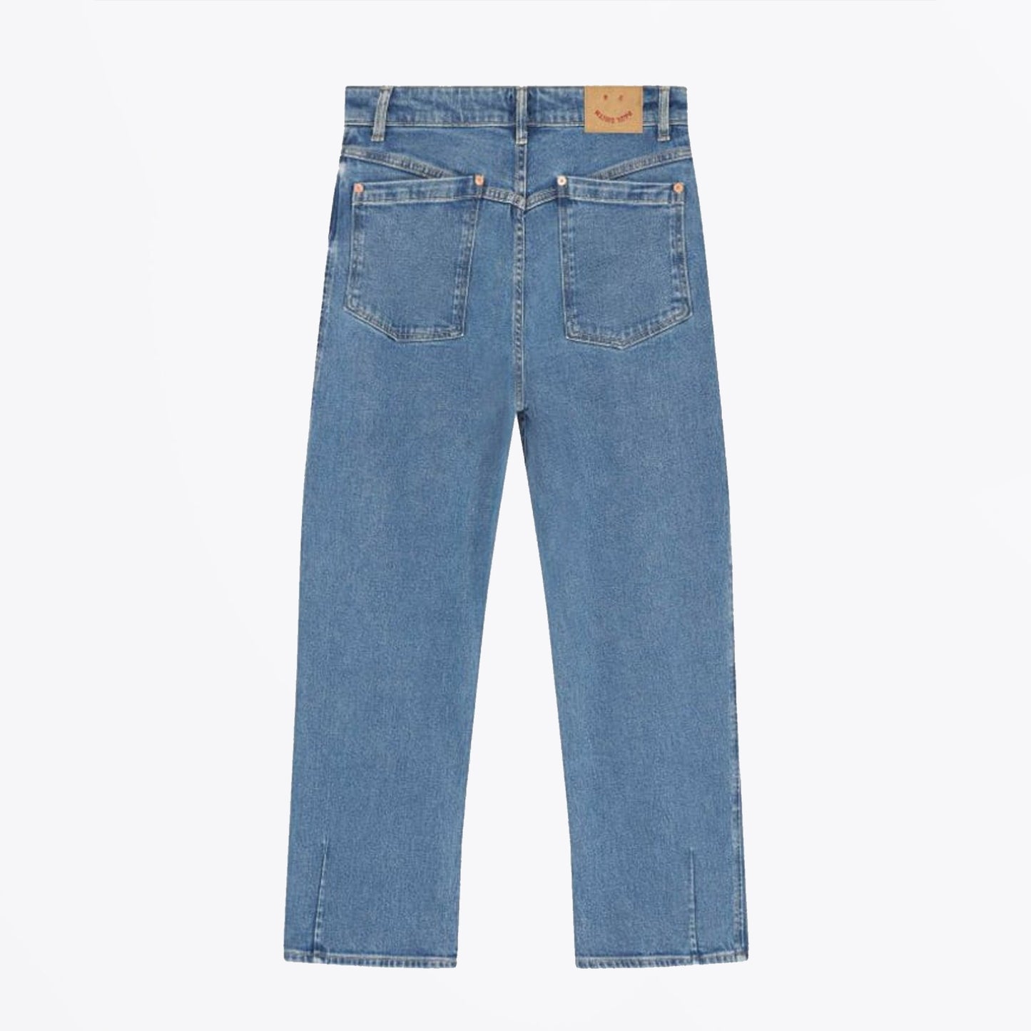 - Barrel Leg Jeans - Washed Mid Blue