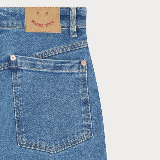 - Barrel Leg Jeans - Washed Mid Blue