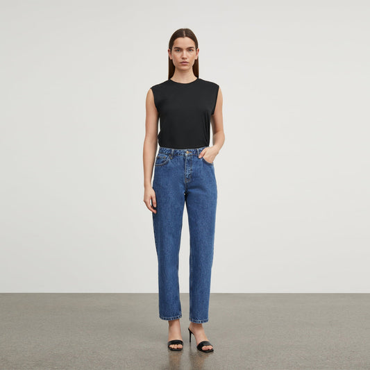 - Allison Cropped Jeans - Mid Blue Denim