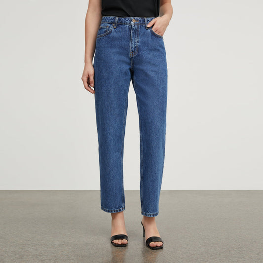 - Allison Cropped Jeans - Mid Blue Denim