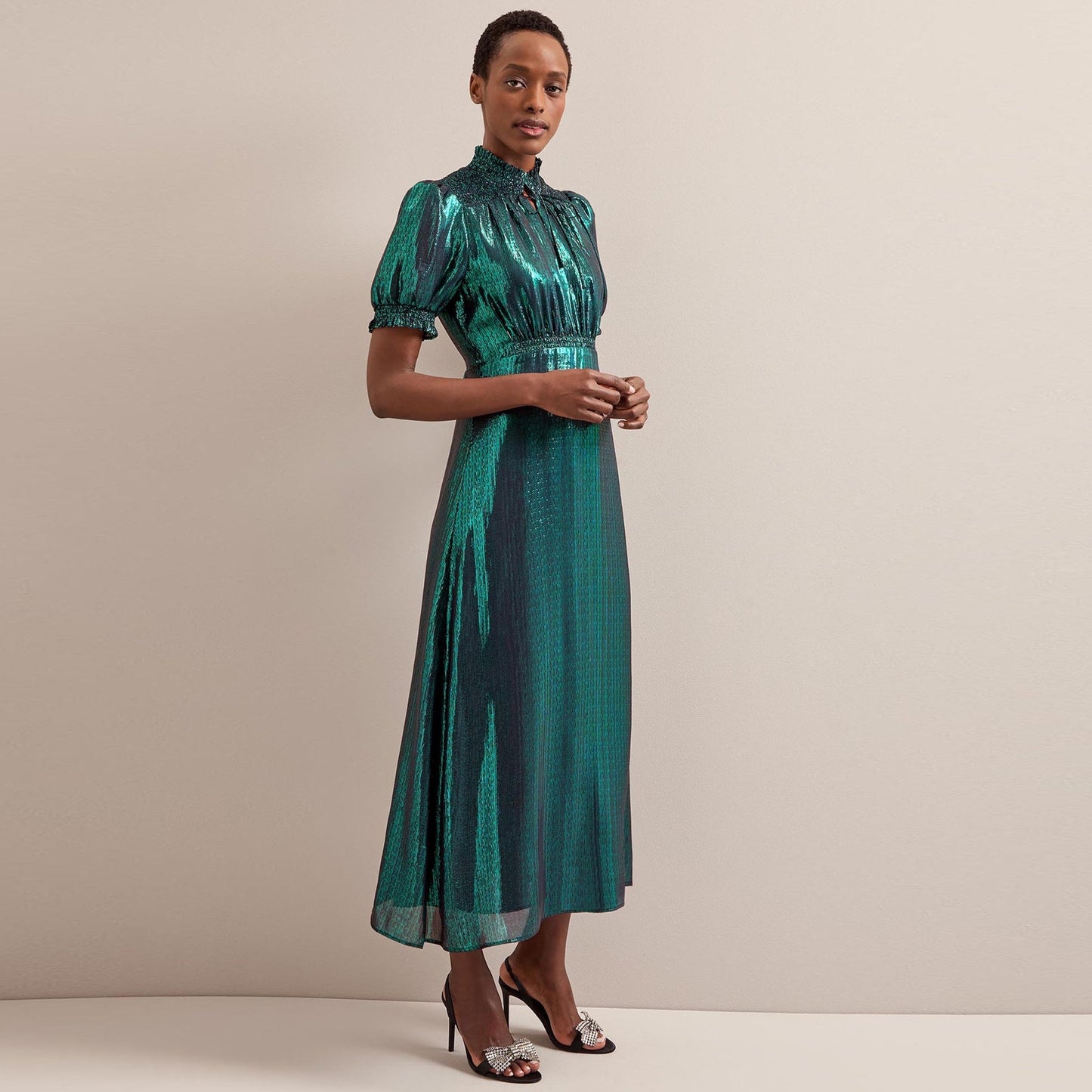 - Irina Metallic Bias Maxi Dress - Dark Green