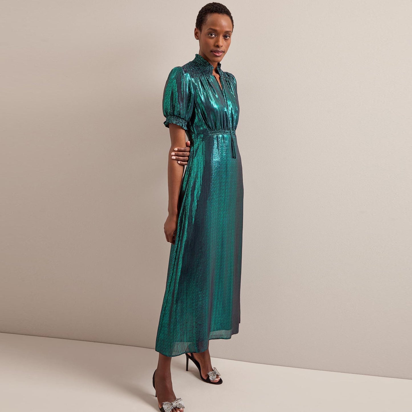 - Irina Metallic Bias Maxi Dress - Dark Green