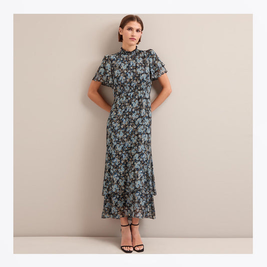 - Aurelie Frill Neck Maxi Dress - Navy