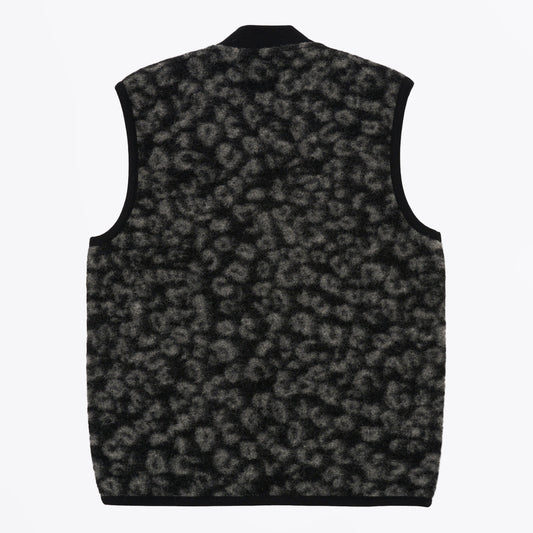 - Zip Waistcoat Leopard Fleece - Charcoal