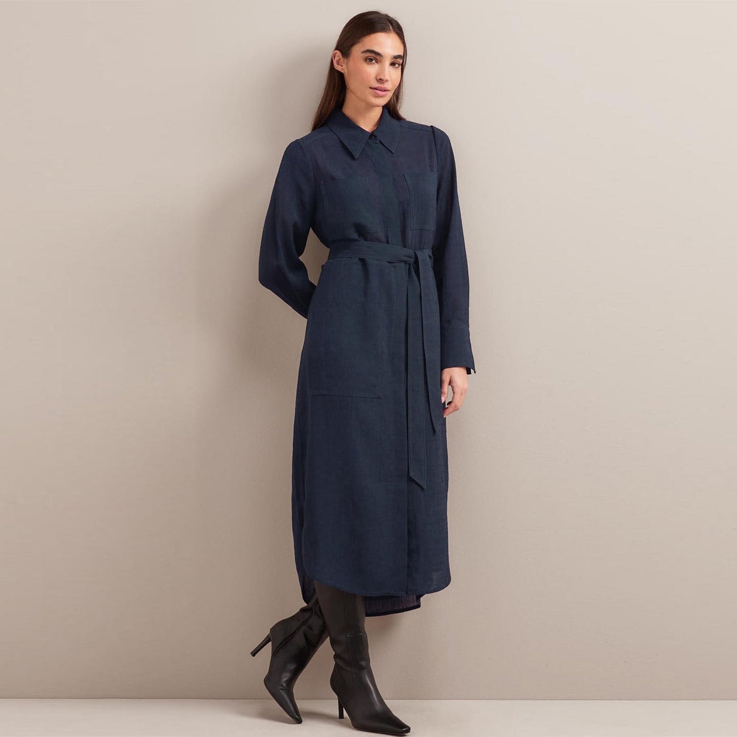 - Amara Midi Shirt Dress - Navy