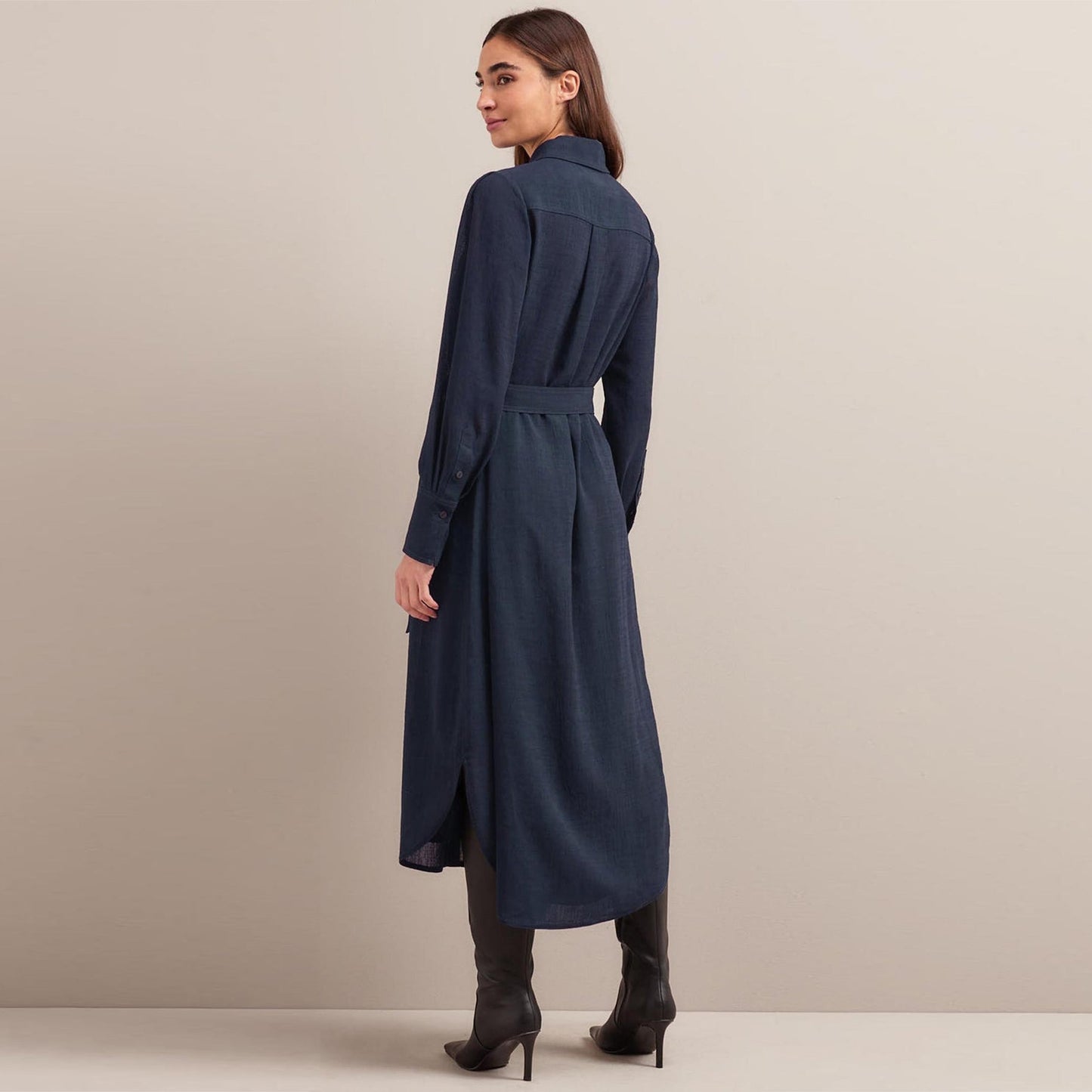 - Amara Midi Shirt Dress - Navy