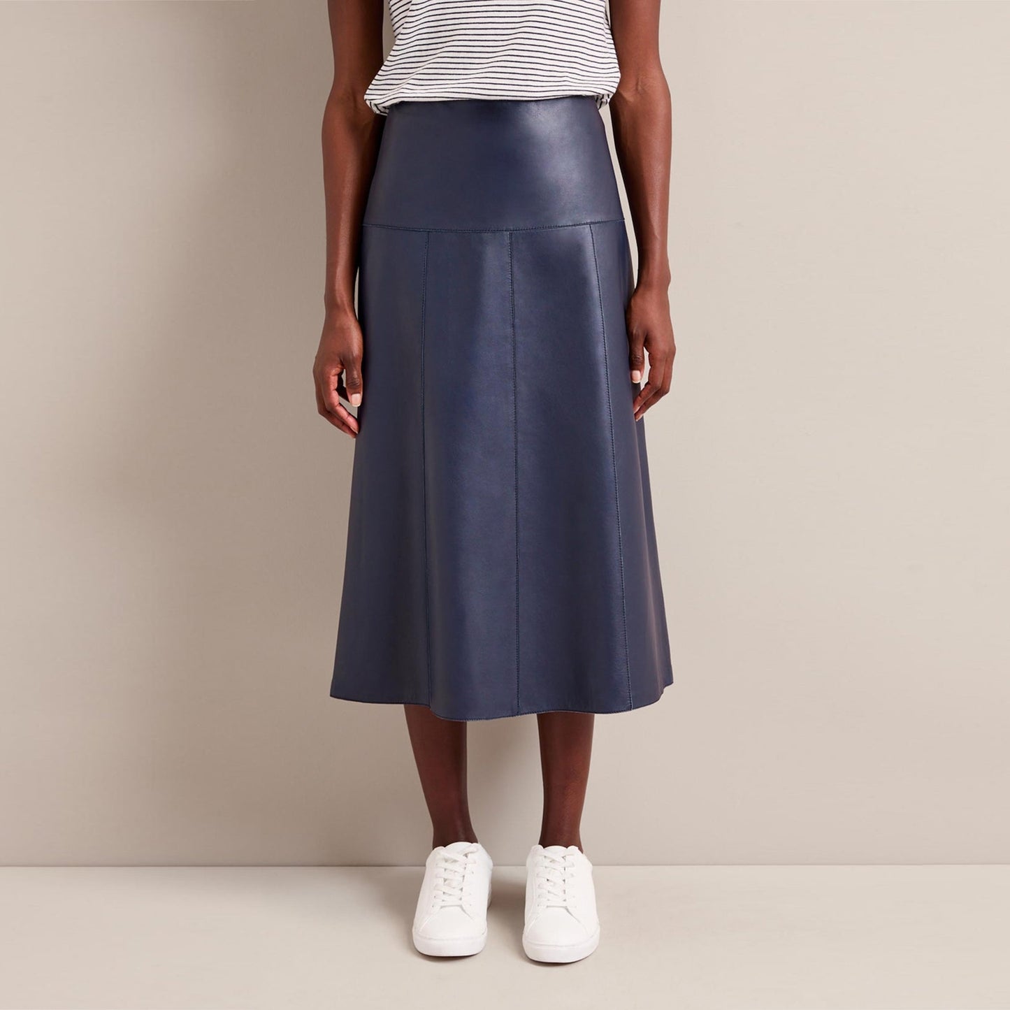 - Tiana Leather Midi Skirt - Navy