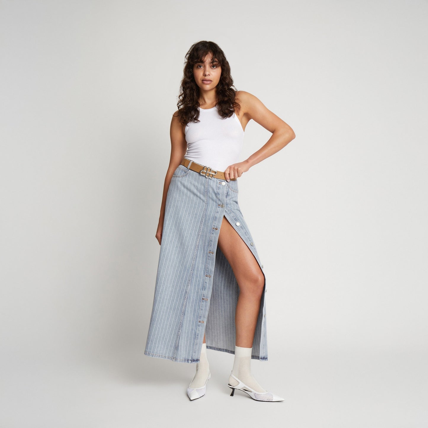 - Saima Denim Skirt - Light Blue