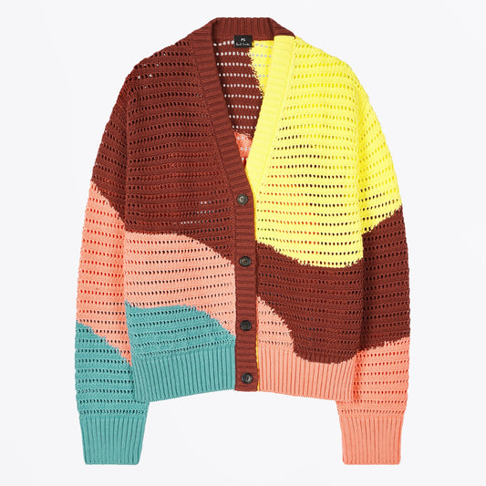 - Cotton Gradient Wave Intarsia Knitted Cardigan