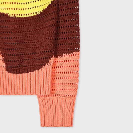 - Cotton Gradient Wave Intarsia Knitted Cardigan