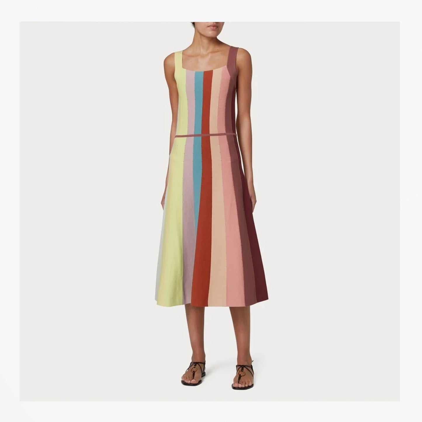 - Cotton Knitted Stripes Dress - Multi