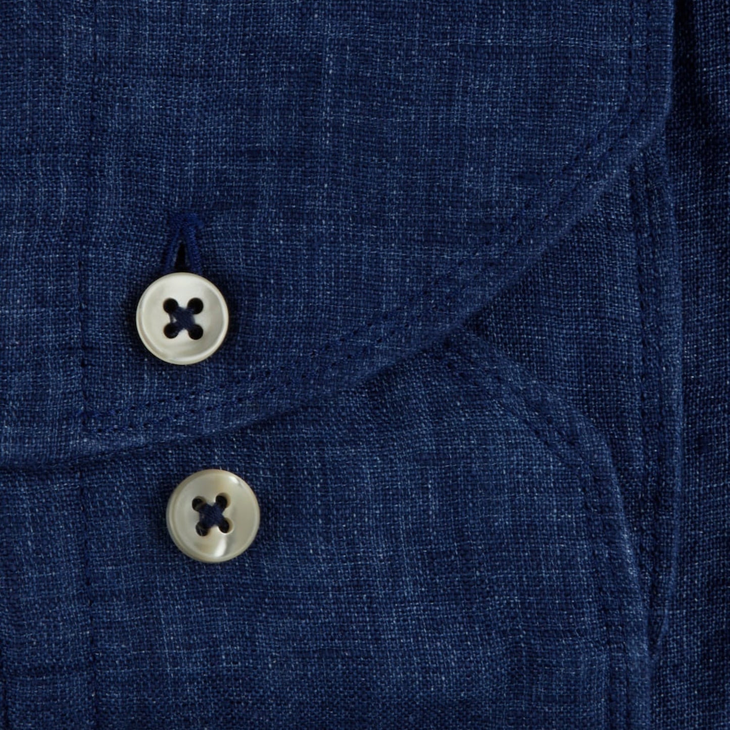 - Fitted Body Laundered Linen Shirt - Dark Blue