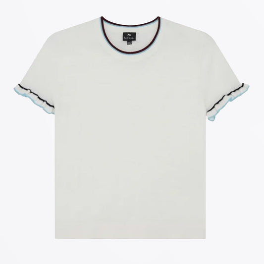 - Knitted Short Sleeve T-Shirt - Off White