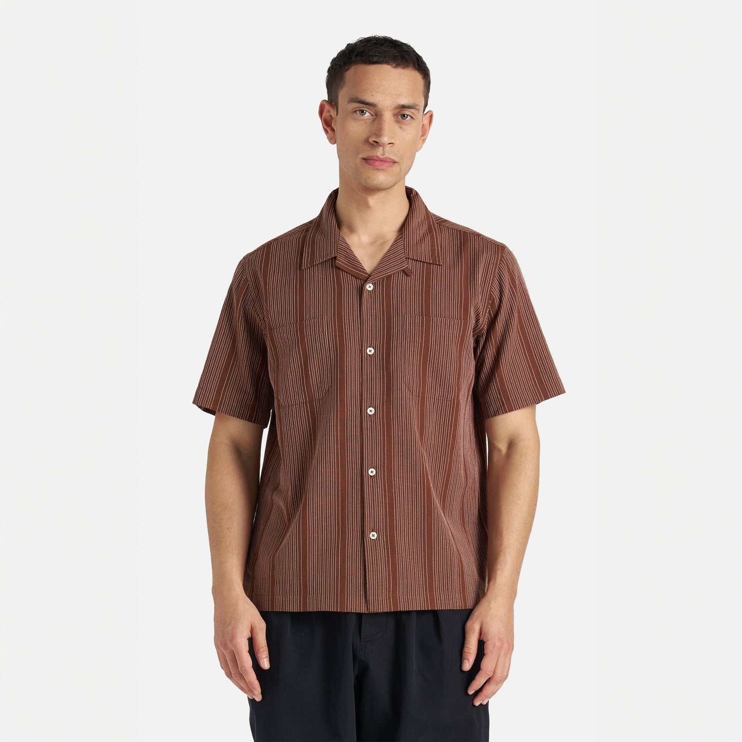 - Sal Road Shirt in Brown Kantha Stripe
