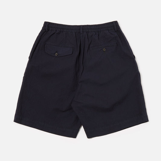 - Pleated Track Short in Navy Seersucker II