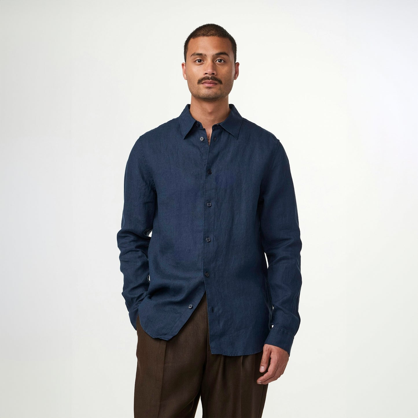 - Enzo Linen Shirt - Navy Blue