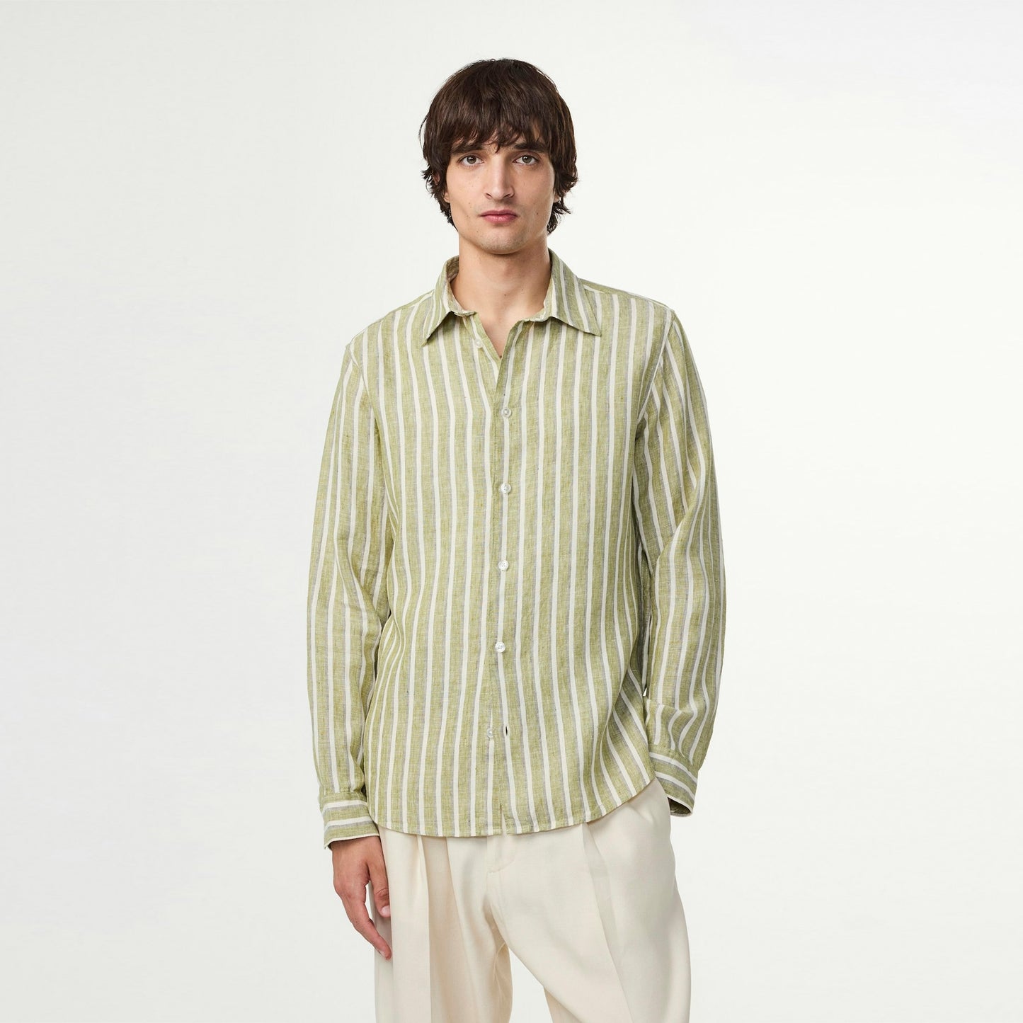 - Enzo Linen Shirt - Green Stripe