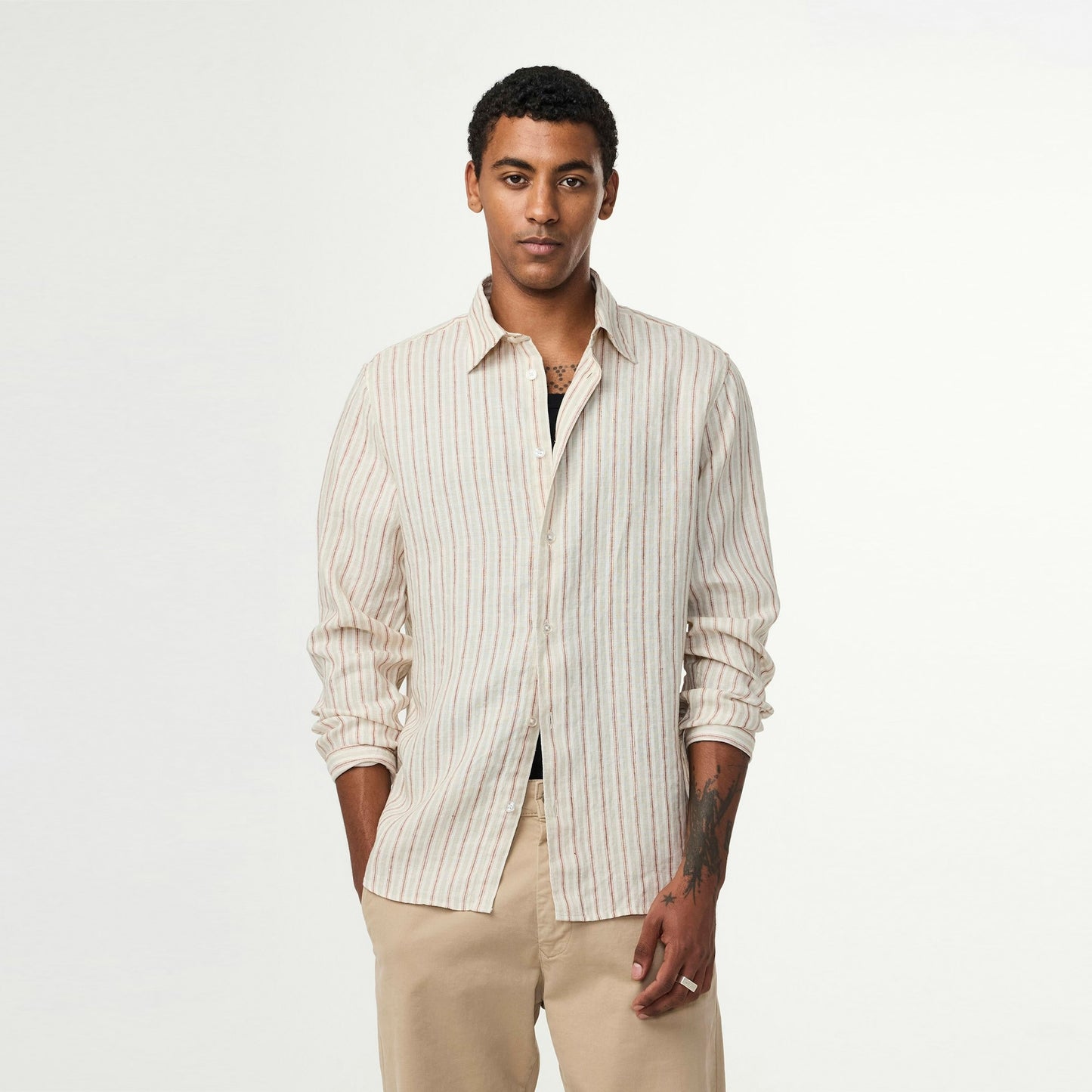 - Enzo Linen Shirt - Brown Stripe