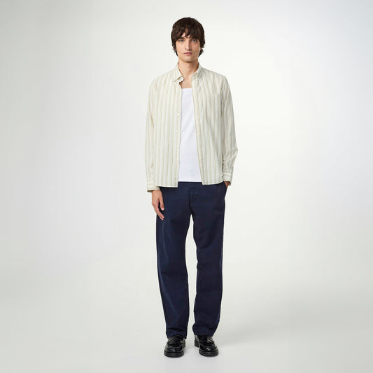 - Arne Button Down Shirt - Moss Stripe