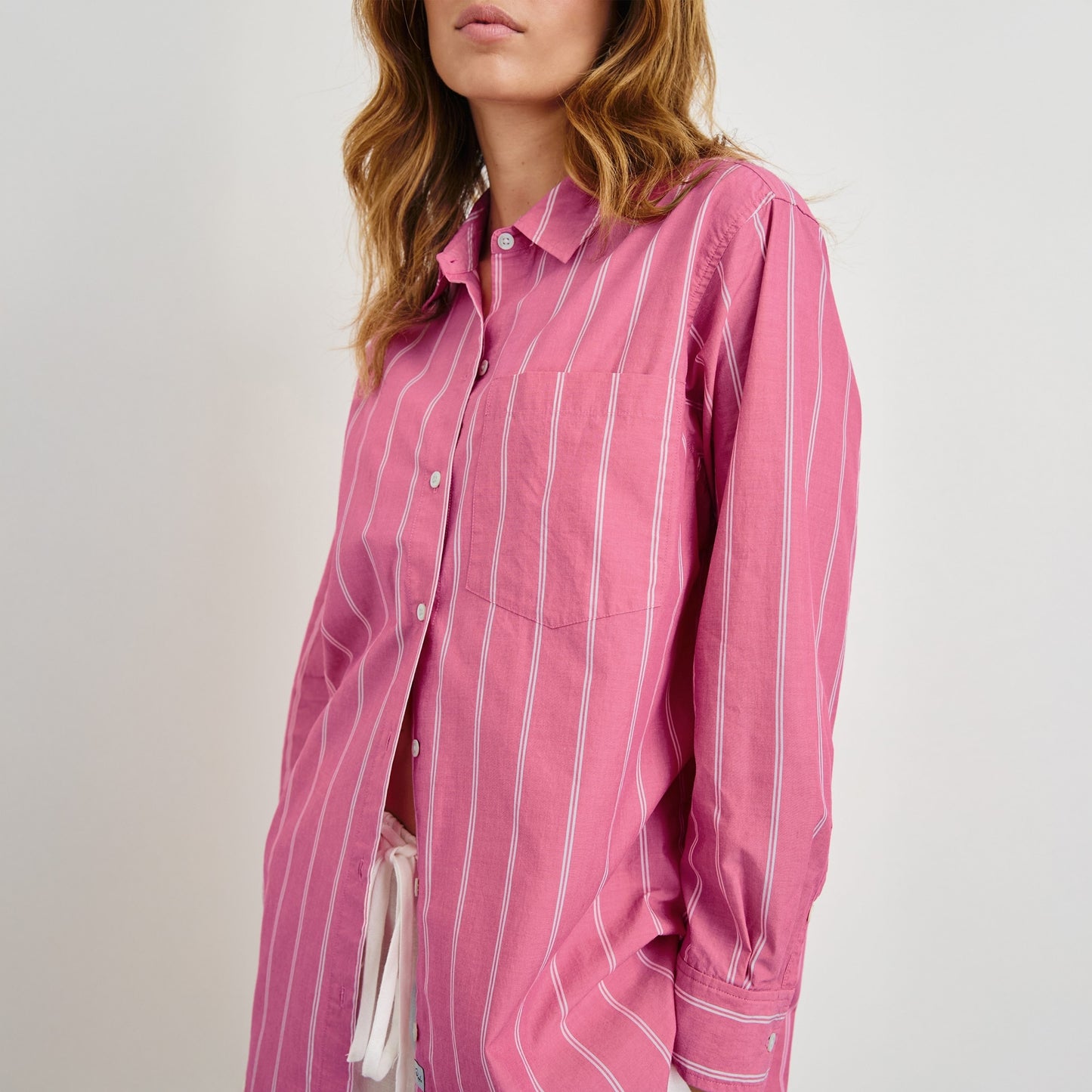 - Elsa Shirt - Hibiscus White Stripe