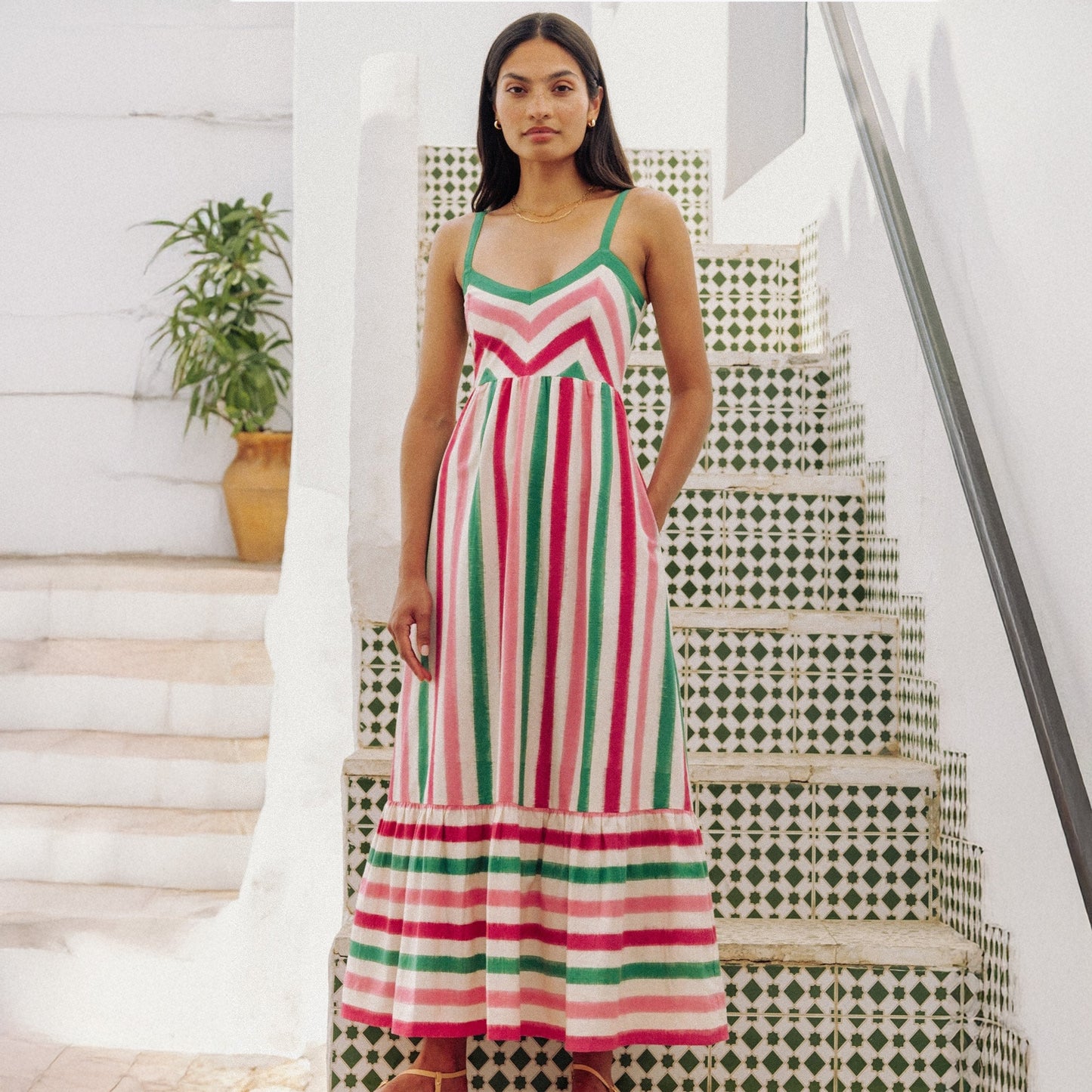 - Puglia Dress - Watermelon Stripe