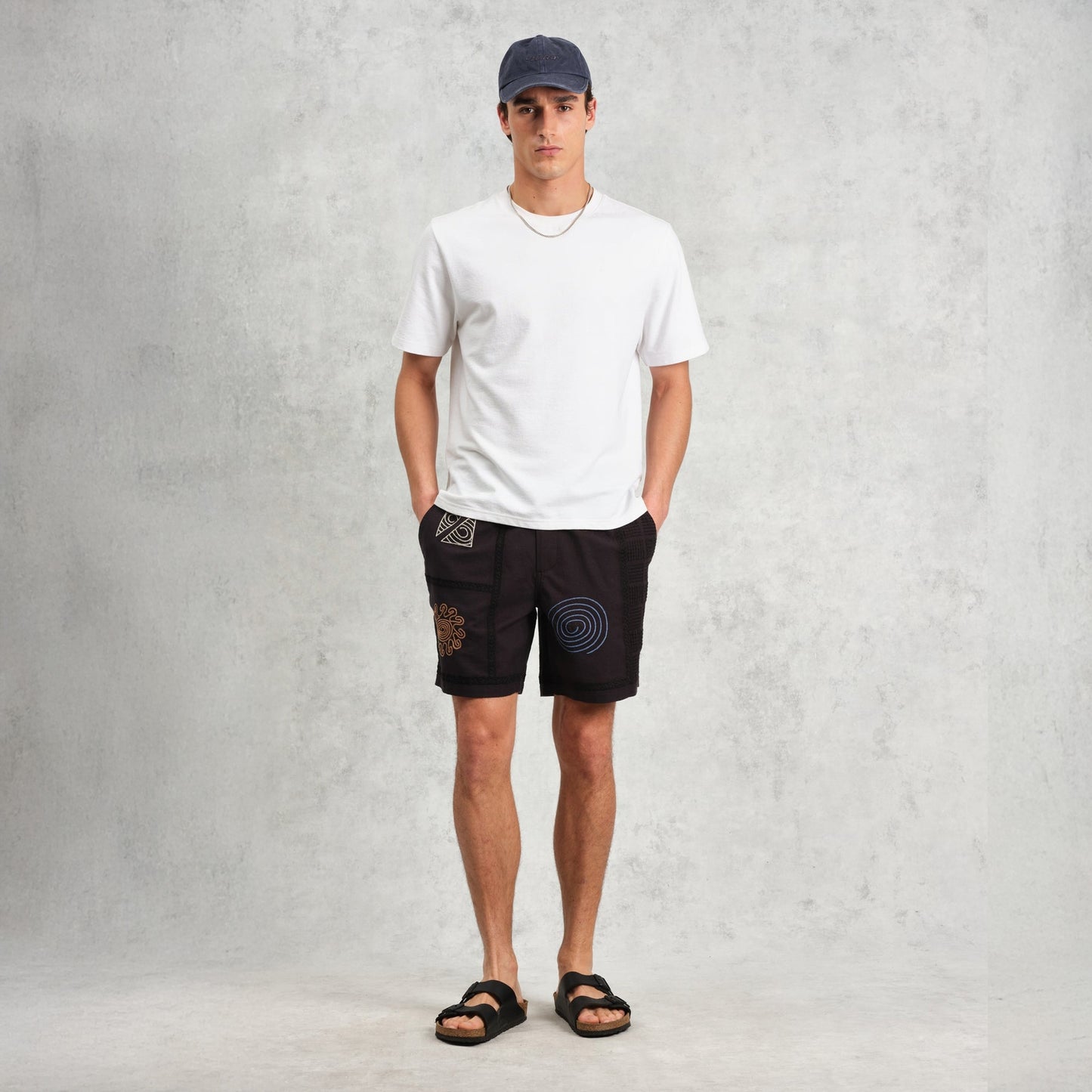 - Kurt Doodle Embroidered Shorts - Navy