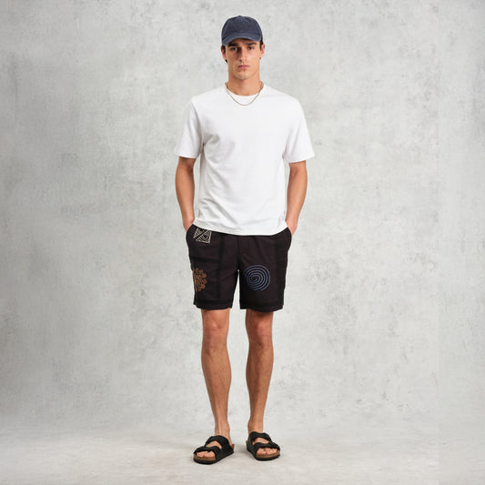 - Kurt Doodle Embroidered Shorts - Navy