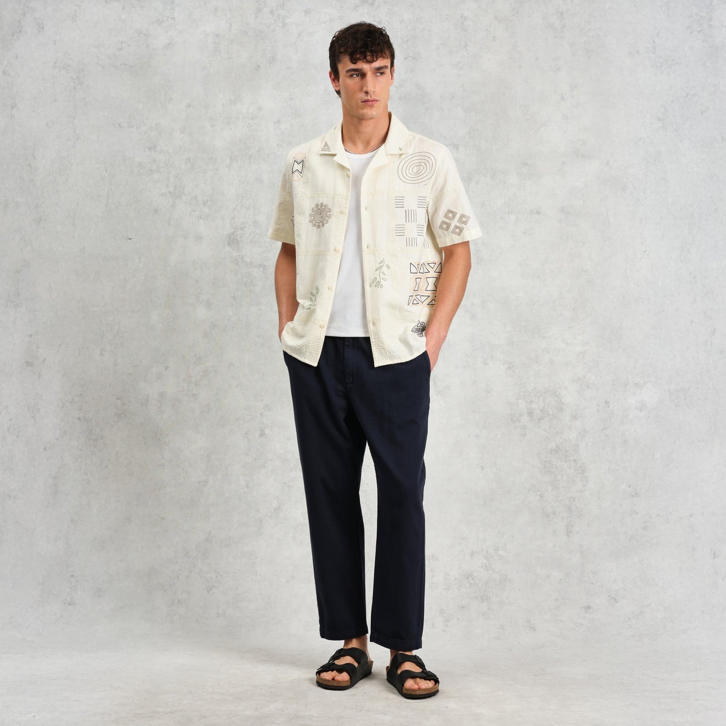 - Didicot Doodle Embroidery Short Sleeve Shirt - Ecru