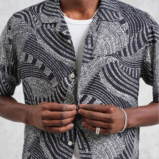 - Didicot Short Sleeve Dotted Swirl Shirt - Navy