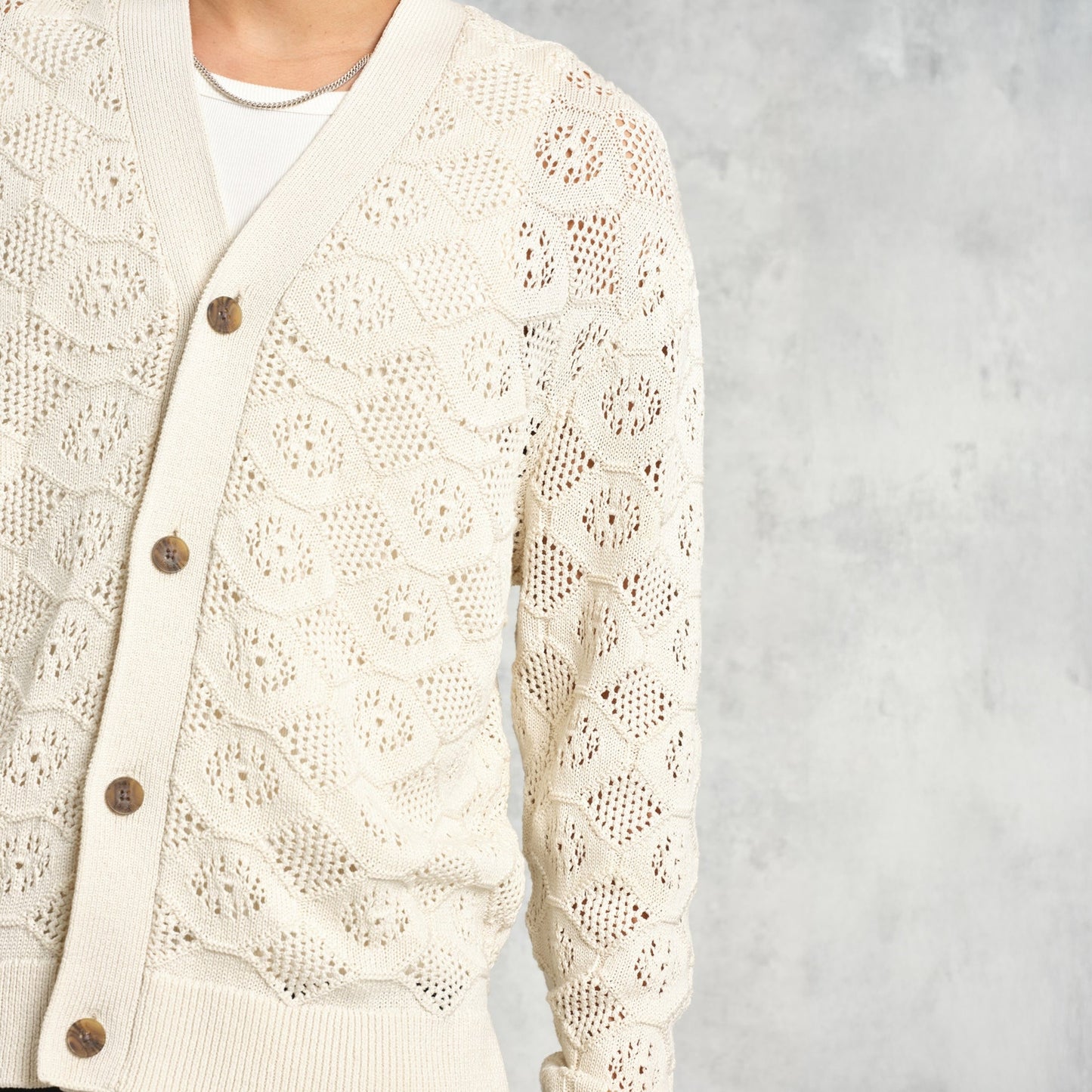 - Crosby Pointelle Cotton Cardigan - Ecru