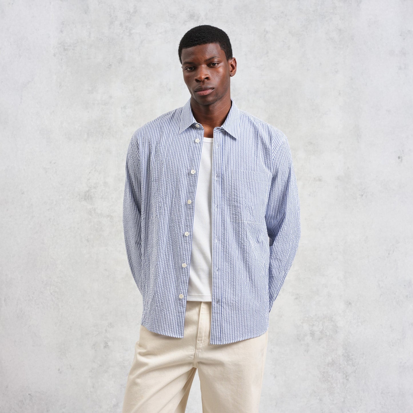 - Rove Striped Cotton Seersucker Shirt - Blue