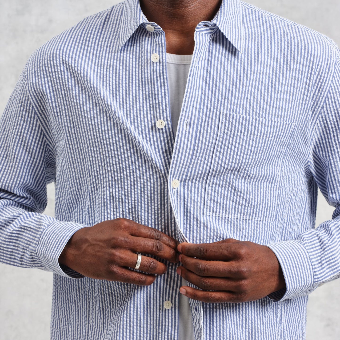 - Rove Striped Cotton Seersucker Shirt - Blue