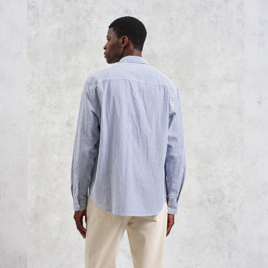 - Rove Striped Cotton Seersucker Shirt - Blue