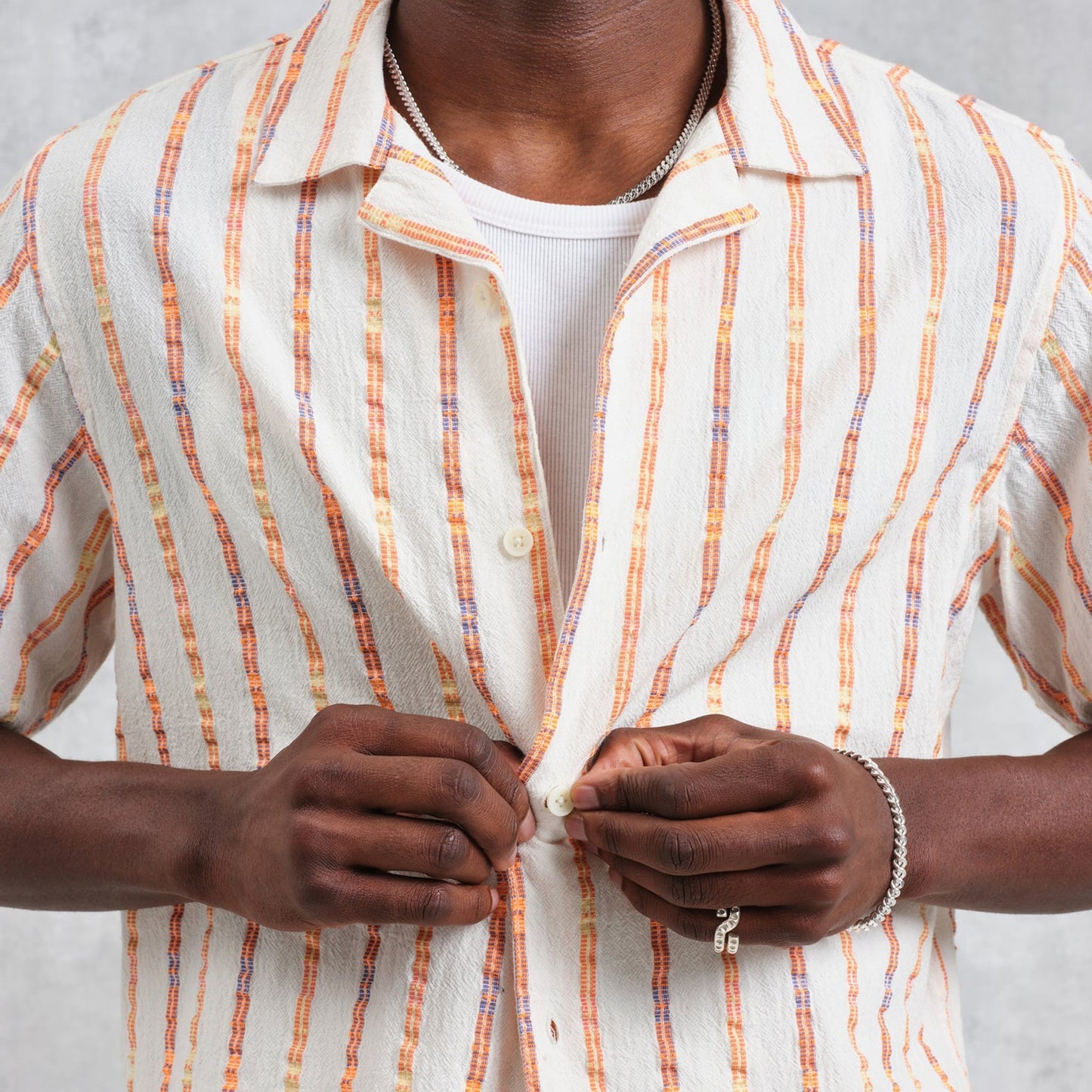 - Didicot Multi Loom Short Sleeve Shirt - Ecru/Orange