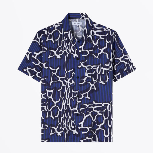 - Yugami Stripes Short Sleeve Shirt - Navy