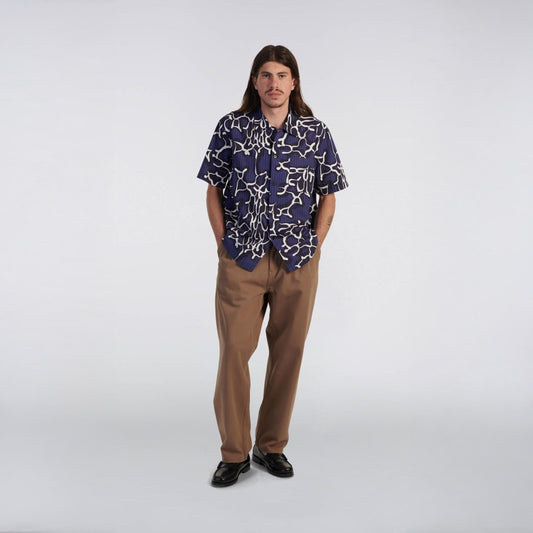 - Yugami Stripes Short Sleeve Shirt - Navy