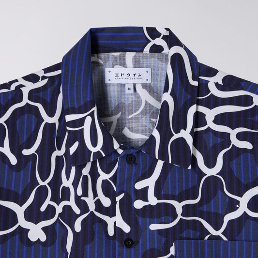 - Yugami Stripes Short Sleeve Shirt - Navy