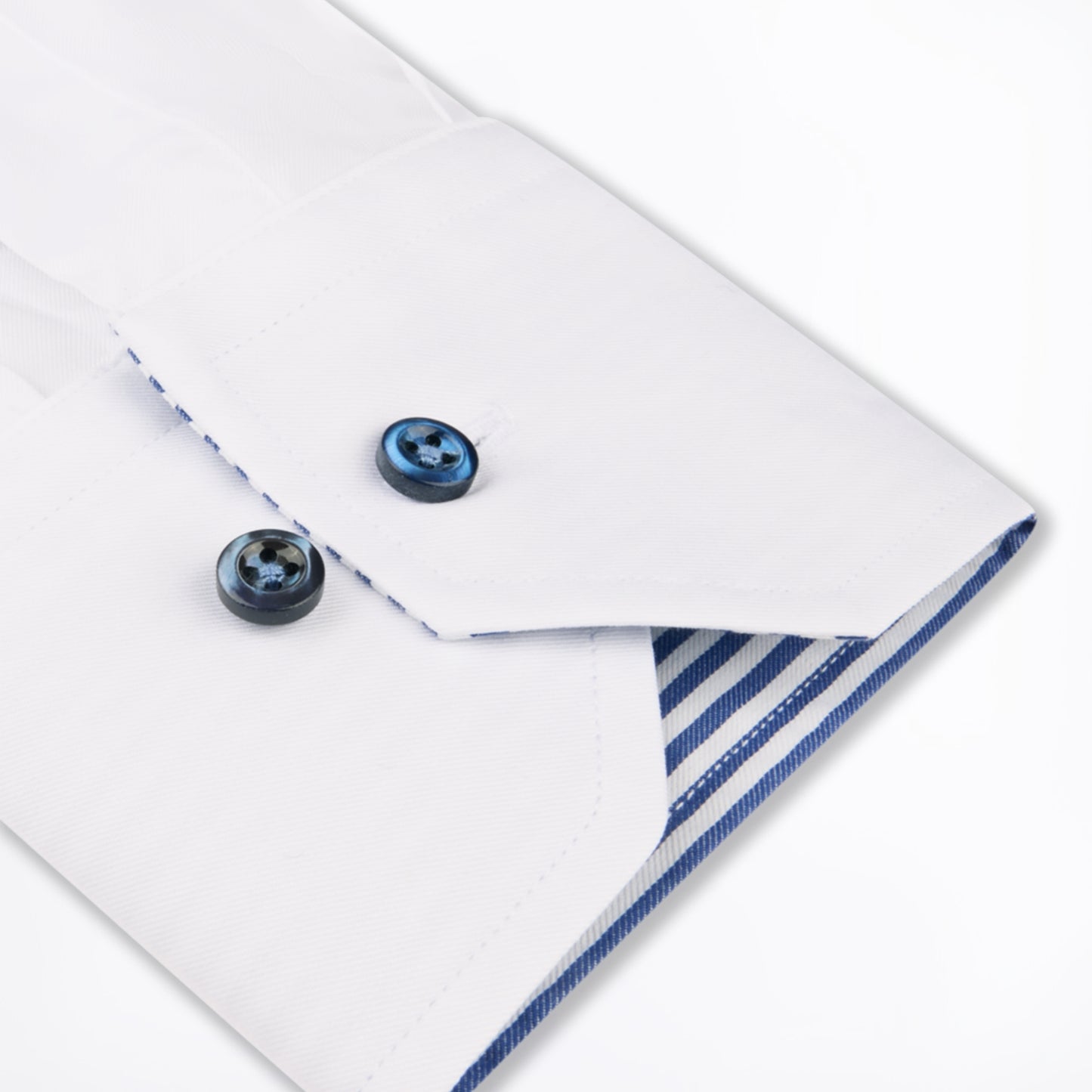 Fitted Body Twill Shirt - Contrast Collar - White