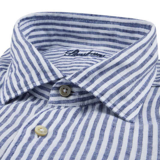 - Fitted Body Linen Shirt - Blue Stripe