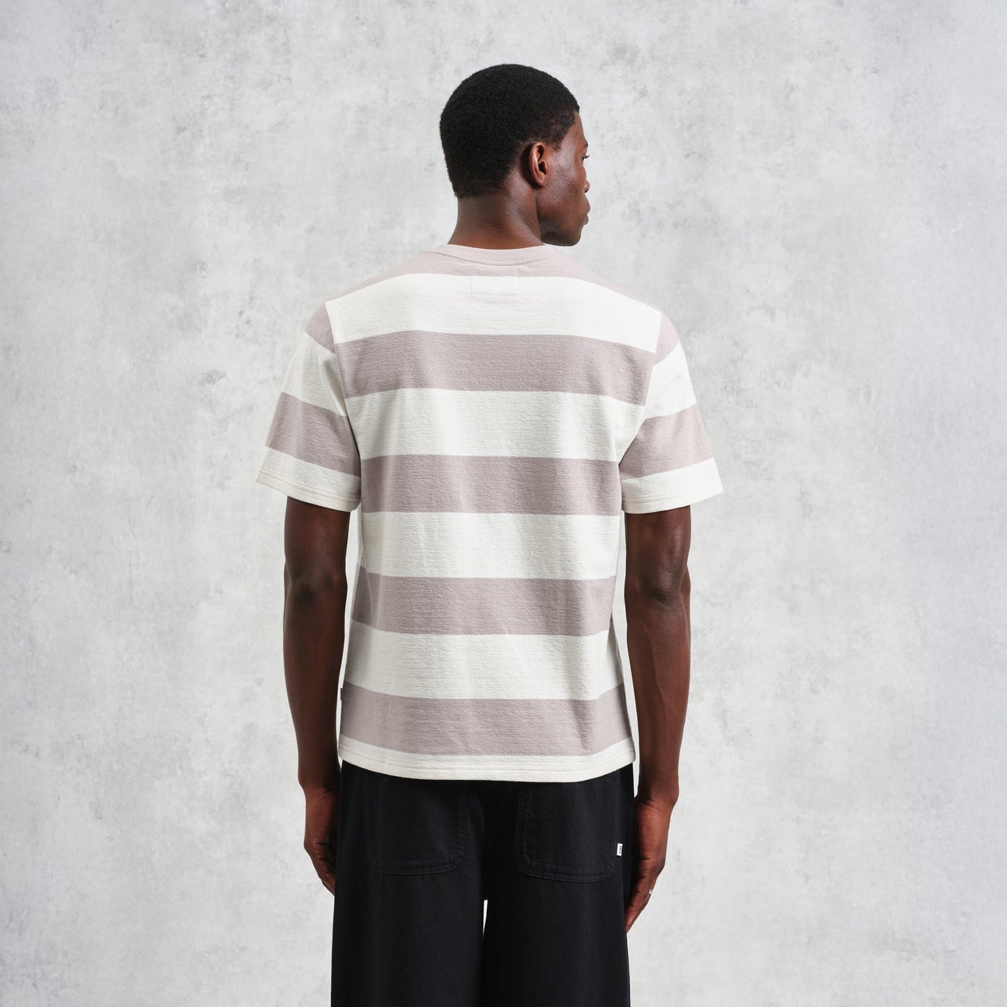 - Dean Short Sleeve Block Stripe Tee - Taupe