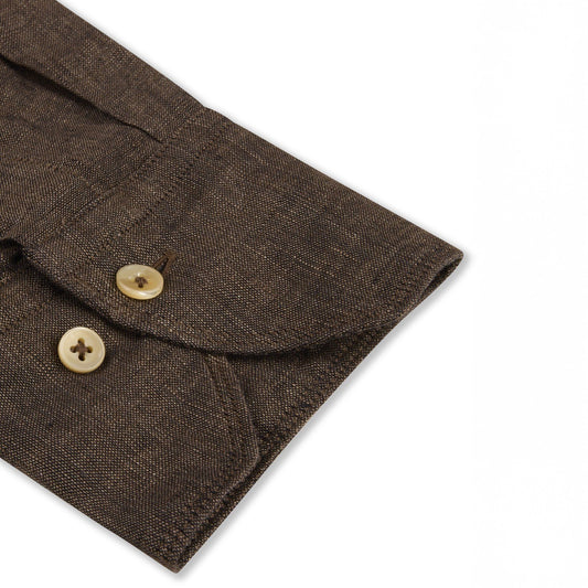 - Fitted Body Linen Shirt - Dark Brown