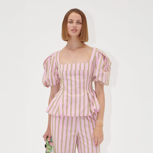 - Blouson Sleeve Top - Wallpaper Stripes