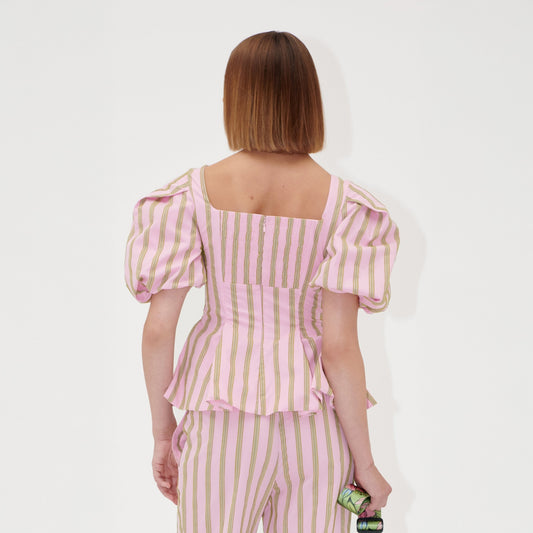 - Blouson Sleeve Top - Wallpaper Stripes