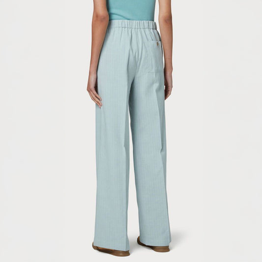 - Wide Leg Pinstripe Trousers - Blue