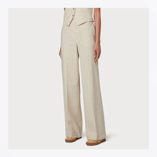 - Wide Leg Pinstripe Trousers - Sand